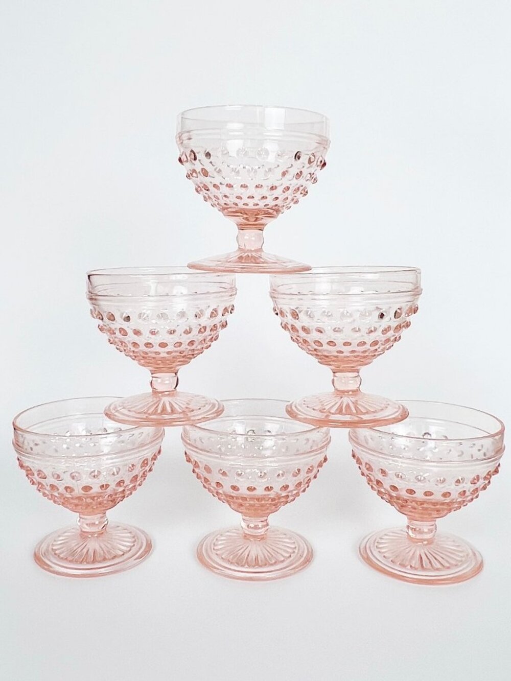 Vintage Set of 6 Pink Cocktail Glasses Goblets 40s 50s Mid Century Modern MCM